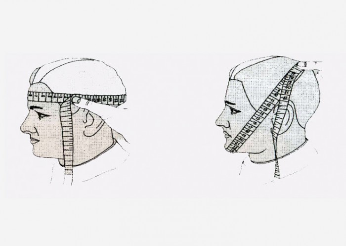 Измерение горизонтального и вертикального обхвата головы
